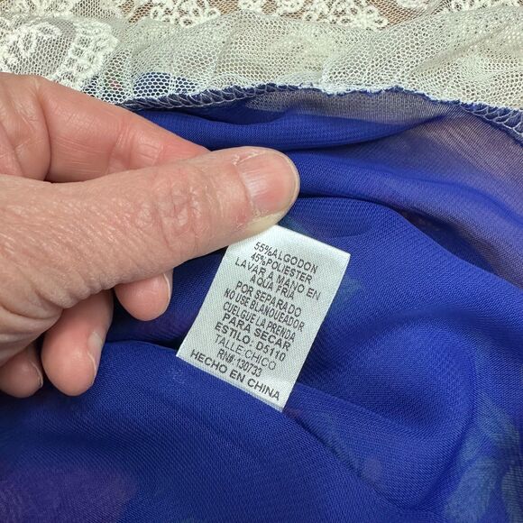 Umgee S Blue Floral Lace Hem Boho Cottagecore Top - Picture 5 of 6